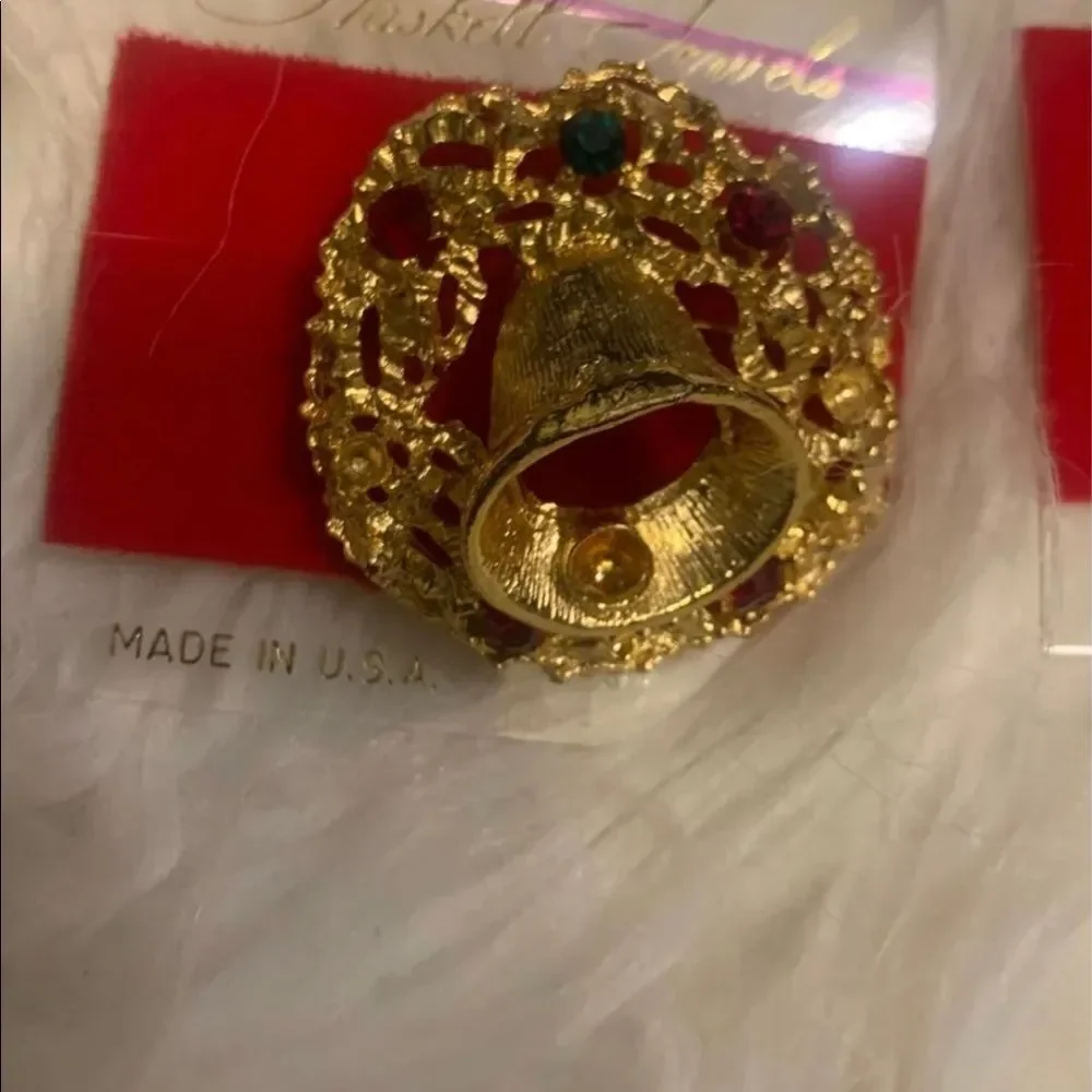 4 Vintage Haskell Jewels Christmas  Rhinestone Gold Tone Brooches